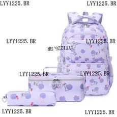 Conjunto De Bolsa Escolar Com Padrão De Coelho Fofo De 3 Unidades , Mochila À Prova D'água Lancheira E Estojo De Lápis P