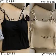 Blusa Feminina Regata Poliamida Alça Fina Regulável Gola Redondo Com bojo Basica Liso Importado Tecido grosso nada trans