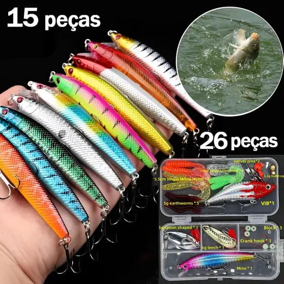 Pescaria acessórios kit 26 peças Empilhadores De Pesca De minnow Colher De Iscas Kit Em Caixa