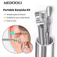 6Pcs set Coletor de cera de ouvido aço inoxidável Limpador de cera Colher para limpador de ouvidoa