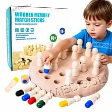 Jogo de Memória em Madeira com Palitos Coloridos Xadrez Educativo de Atenção e Raciocínio Cérebro Treinamento