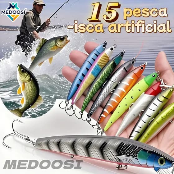 MEDOOSI Kit Com 15pcs/Pesca Iscas Artificials Dura De Qualidade Minnow Lure 3D Olhos De Plástico Jig Wobblers Crankbait