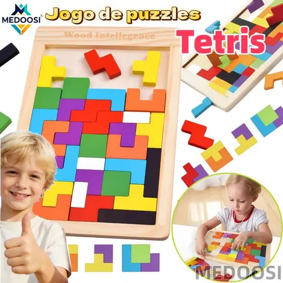 Brinquedo Montessori Quebra Cabeça Tetris Madeira 3D Jogo de Puzzles Educativo Tangram para Crianças / Bebês 0-7 Anos​