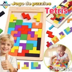 Brinquedo Montessori Quebra Cabeça Tetris Madeira 3D Jogo de Puzzles Educativo Tangram para Crianças / Bebês 0-7 Anos​