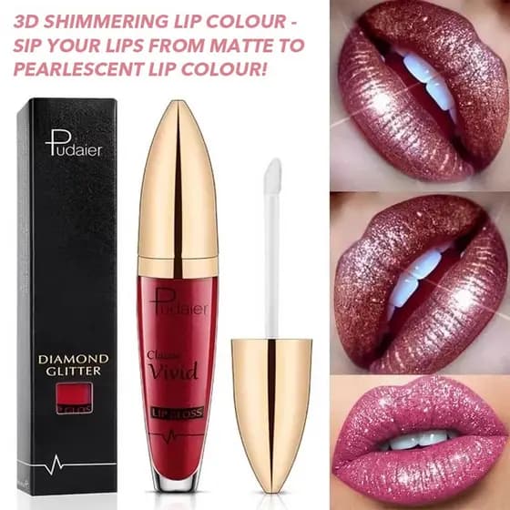 Gloss Labial Diamante Glitter Batom Líquido À Prova D'água Longa Duração Efeito 3D Brilho Intenso