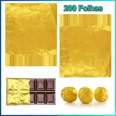 200 Folhas Papel Chumbo Ouro Tamanho alumínio dourado 20x20 para Doces Chocolate