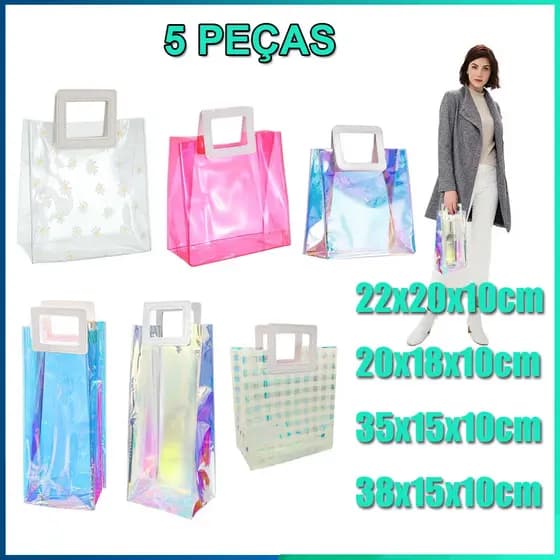 5 peças De Sacolas Cor gradiente transparente De PVC Para Presente Sacolas Para Lembranças De Festas De Fim De Ano