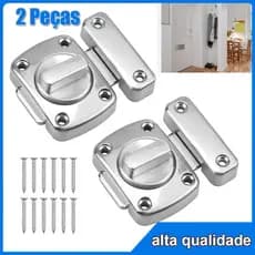 2 peças  Fechadura Trava De Segurança Liga de Zinco Porta De Aço Inox Tranca Anti Roubo Fácil Instalação prata