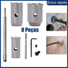 8 peças Kit Jogo Serra Copo 30 40 50 Mm Concreto Alvenaria P/ Furadeira e Martelete Broca Serra Concreto