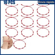 10 peças Kit Pulseira Vermelha 7 Nós Kabbalah Contra Mal Olhado Inveja Adulto Regulável