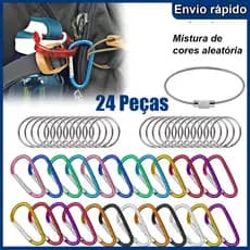 Kit 24 Peças Chaveiro Mosquetão Reforçado Liga de Alumínio Clipe Gancho Ferramenta