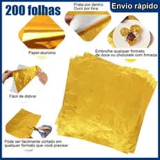 200 Folhas Papel Chumbo alumínio dourado Cortado