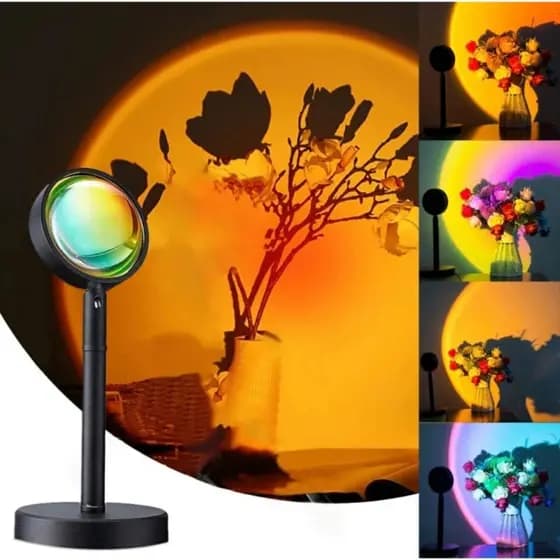 Lâmpada Do Pôr Sol 16 Cores 4 Modos Remoto Em Forma Arco Íris Projeção Luz Noturna 180 Graus Carregamento USB Decoraç