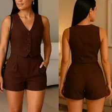 CONJUNTO LORENA  COLETE e SHORTS CASUAL E LEGANTE TENDENCIA 2026