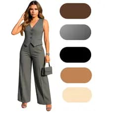 CONJUNTO EN ALFAIATARIA FEMININO COLETE E CALÇA SOCIAL