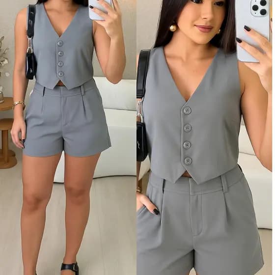 OFERTA EXCLUSIVO DE NOSSO CONJUNTO EM ALFAIATARIA EM SHORTS E COLETE SOCIAL MODA VERÃO 2026
