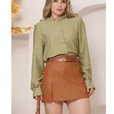SHORT SAIA FEMININO  EM COURO FAKE MODA CASUAL ESTILOSO MODA 2026
