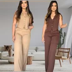 CONJUNTO MAYARA COLETE E CALÇA SOCIAL FEMININA  ELEGANTE E COMFORTAVEL.