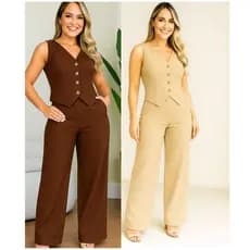 CONJUNTO BRUNA MODERNA E ELEGANTE COLETE E CALÇA PANTALONA