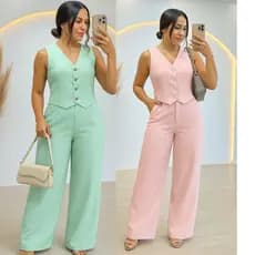 CONJUNTO FEMININO ESTILOSO E ELEGANTE EN CORES DE VERÃO EM ,CALÇA +COLETE