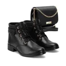 Bota Coturno Casual Feminina Cano Curto Baixo Médio Confortável Macia para mulheres + Bolsa Elegante