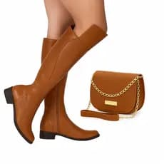 Bota Over Knee Acima do Joelho Cano Alto Ate A Coxa + Bolsa Feminina