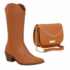 Botas Femininas Texana Rodeio Country Cano Alto Bico Fino + Bolsa
