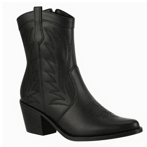Bota Feminina Texana Bico Fino Cano Curto Confortavel Moda Borda do Rodeio
