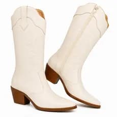 Bota Texana Feminina Cano Alto Salto Médio Western Bordada