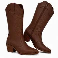 Bota Texana Feminina Cano Alto Salto Médio Western Bordada