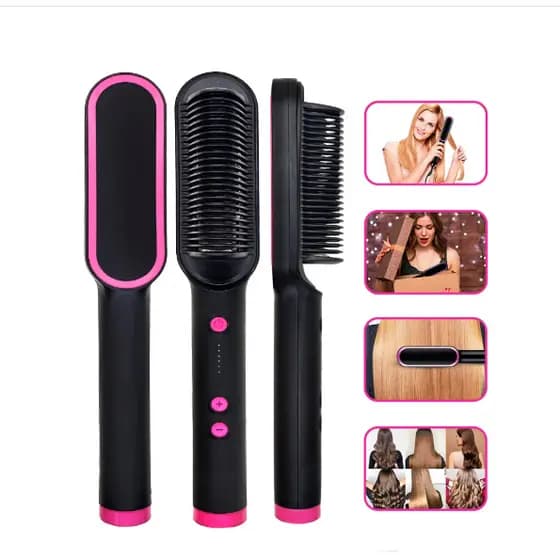 Escova Pente Alisadora Modeladora Elétrica 3 em 1 45w Todos os Tipos Cabelos Bivolt 110 220v - A088