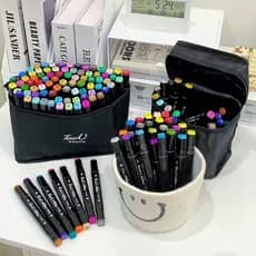 Kit Canetas24/36/48/60/80 Cores Marcadora Oleosa Pinta Dupla Montagem Artística Material Escolar