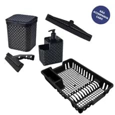 kit pia completo escorredor de louça, rodinho de pia, porta detergente lixeira 5L