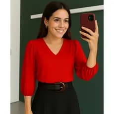 Blusa Feminina Manga 3/4 inverno Tecido Crepe Duna Alfaiataria Elegante Social Básica