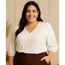 Blusa Feminina Manga  3-4 Plus Size Outono Inverno Em Tecido Crepe Duna Social Elegante Moda Evangélica