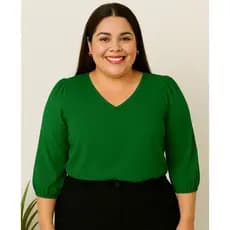 Blusa Feminina Plus Size Manga 3-4 Em Tecido Crepe Duna Social Elegante Outono Inverno