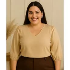 Blusa Feminina Plus Size G1 G2 G3 Manga  3/4 Crepe Duna Social Elegante Moda Evangélica