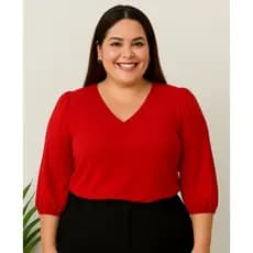 Blusa Plus Size Feminina Outono Inverno Manga  3/4 Tecido Crepe Duna Social Elegante Moda Evangélica
