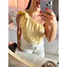 Blusa Feminina Um Ombro Só Crepe Duna Elegante Soltinha Variedade de Cores