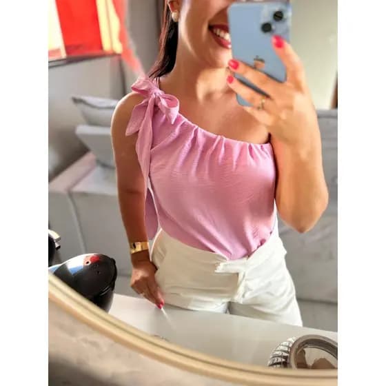 Blusa Um Ombro Só Tecido Crepe Duna Básica Social Estilo Mula Manca