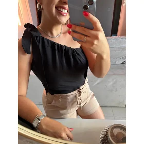 Blusa Mula Manca Um Ombro Só Crepe Duna Elegante do P ao GG