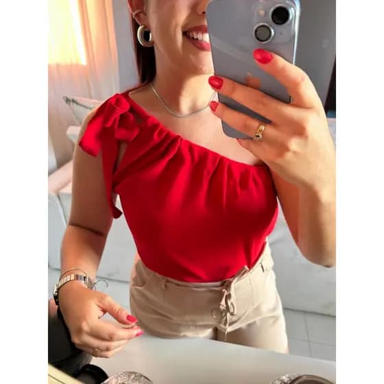 Blusa Mula Manca Um Ombro Só Elegante Tecido Crepe Duna Lisas e Coloridas