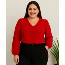 Blusa Social Feminina Manga Longa Gola V Crepe Duna Moda Evangélica Plus Size Executiva Inverno