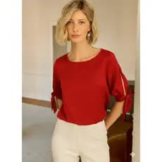 Blusa Feminina Natal Manga 3/4 com Laço Estilo Casual/Executivo Várias Cores