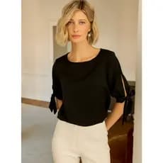 Blusa Feminina para Escritório Manga 3/4 com Amarração P ao G3 Plus Size