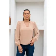 Blusa Feminina Manga Longa Gola V Social Crepe Duna Elegante Trabalho INVERNO
