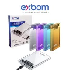 Case Externo Exbom 3.0  HD/SSD 2.5" Transparente/Colorido/Preto SATA USB3.0 Plug Play Case Gaveta