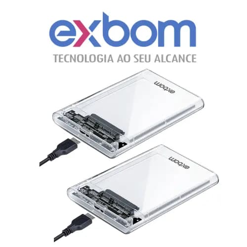 Case Externo HD/SSD USB 3.0 Transparente 2.5"  SATA Exbom Case de Gaveta