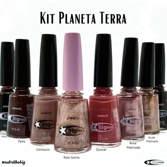 Kit Esmaltes Cremosos Metálicos e Glitter Coleção Planeta Terra 15,5ml Big Universo 8 Cores