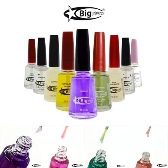 Kit Esmaltes Completo Cuidados Com As Unhas Big Universo 15,5ml Manicures Profissionais 9 Unidades